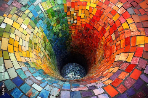Mosaic funnel with tiny colorful tiles coming together into a unified whole, symbolizing diversity and unity