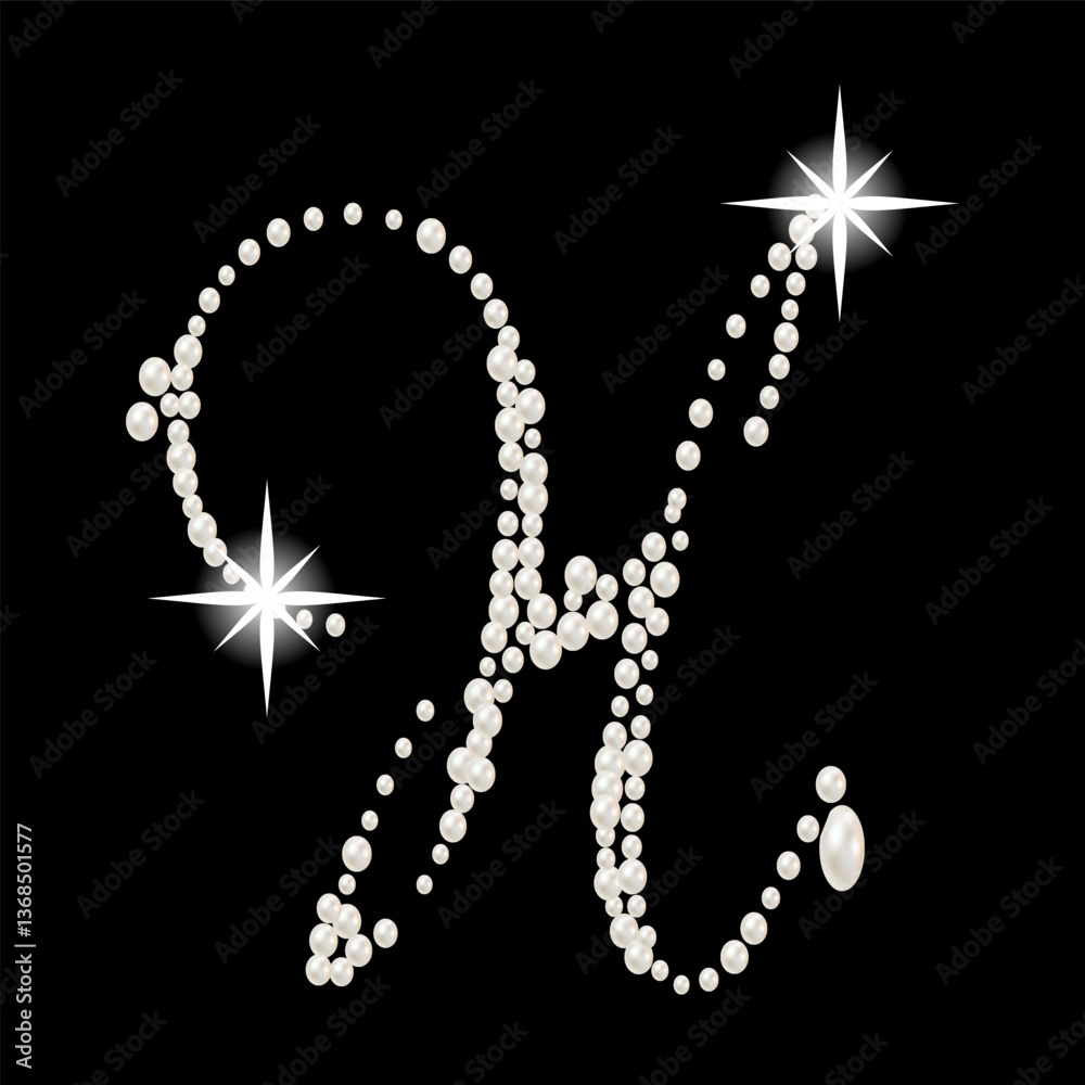 Capital Letters of English alphabet romantic with pearls