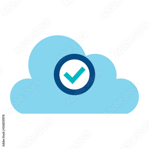 Vector Illustration of a Blue Cloud with a Checkmark Symbol