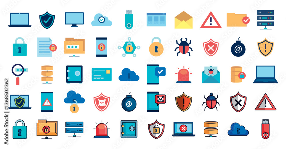 Set of cybersecurity vector icons with a white background Set of cybersecurity vector icons with a white background