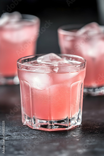 Refreshing Libyan Sharbat, A Close-Up of Iced Pink Drink in Elegant Glassware