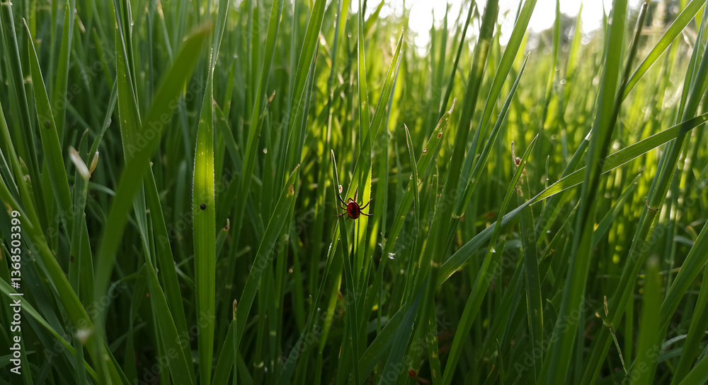 Obraz premium Ladybug resting on grass during tick season 