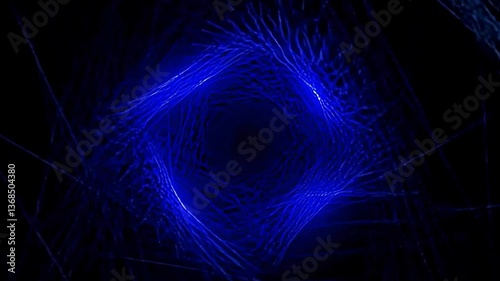 A glowing blue geometric design smoothly transforming in motion, perfect for abstract background video