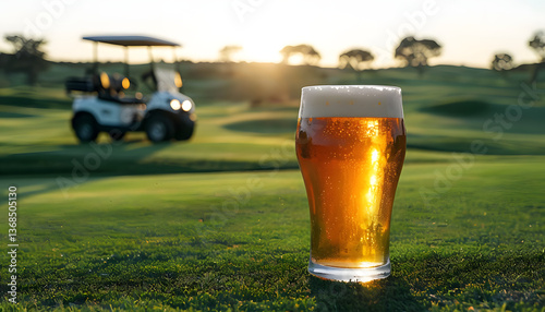 Amber Cock With Foam On Green Golf Course Grass
