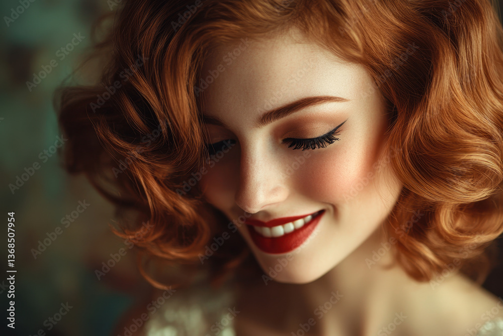 Fototapeta premium Woman with red hair in white dress dances flamenco passionately on a stage. Brightly lit background complements her energetic and captivating performance.
