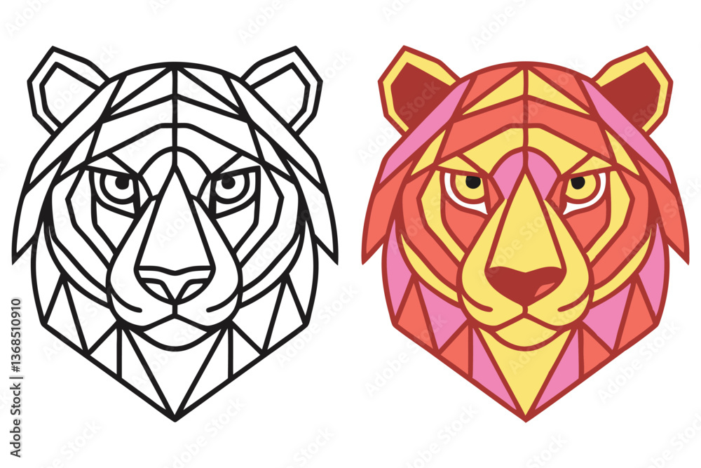 Fototapeta premium Geometric Tiger Head Low Poly Art, Coloring Page, Transparent Background