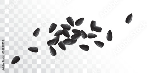 Sunflower seeds isolated, sun flower kernels vector icon. Realistic sun flower oil seeds, grains