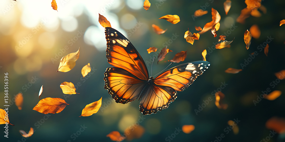 Butterfly Shaped from Floating Leaves Casting a Gentle Glow Background for Nature Fantasy Art, Enchanted Illustrations, or Organic Designs Butterfly Shaped from Floating Leaves Casting a Gentle Glow Background for Nature Fantasy Art, Enchanted Illustrations, or Organic Designs