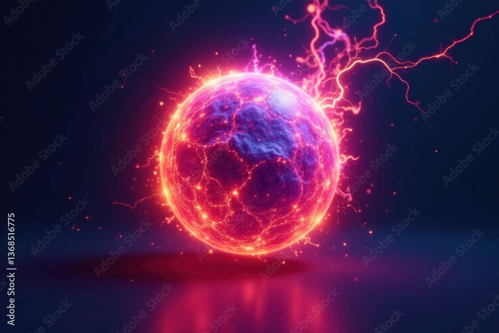 Fototapeta premium A Glowing Orb of Energy with Electric Sparks and a Rough Surface