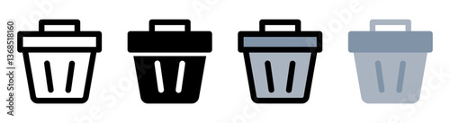 The stylish trash can icon features a clean, minimalist aesthetic. Perfect for environmental, recycling, and waste reduction themes.
