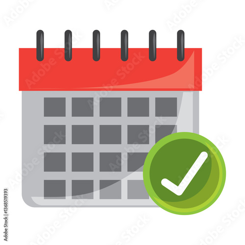 Vector illustration of a red and gray calendar icon with a green checkmark overlay, symbolizing a confirmed appointment