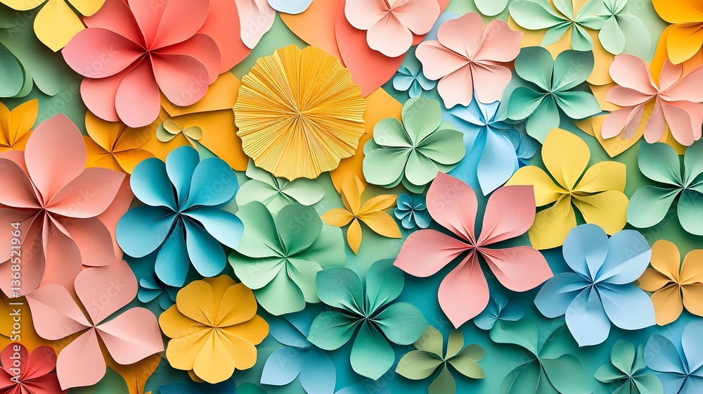 Naklejka premium Colorful Multicolor Flower Pattern Embossed Paper Full Frame Background Design