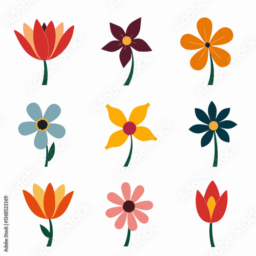 Set of flowers, set of vector flowers on a white background	