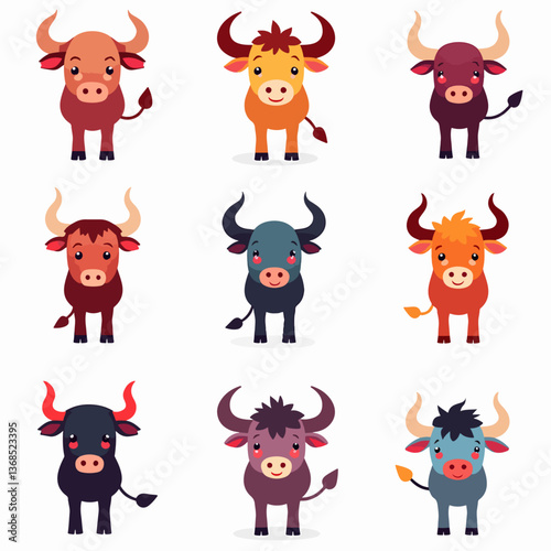 Cute cow character manga emoji set. Cow animal cartoon mascot emoji icons. Vector illustration	