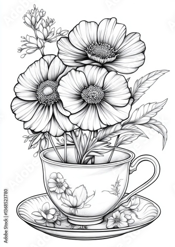 Floral Teacup Coloring Pages