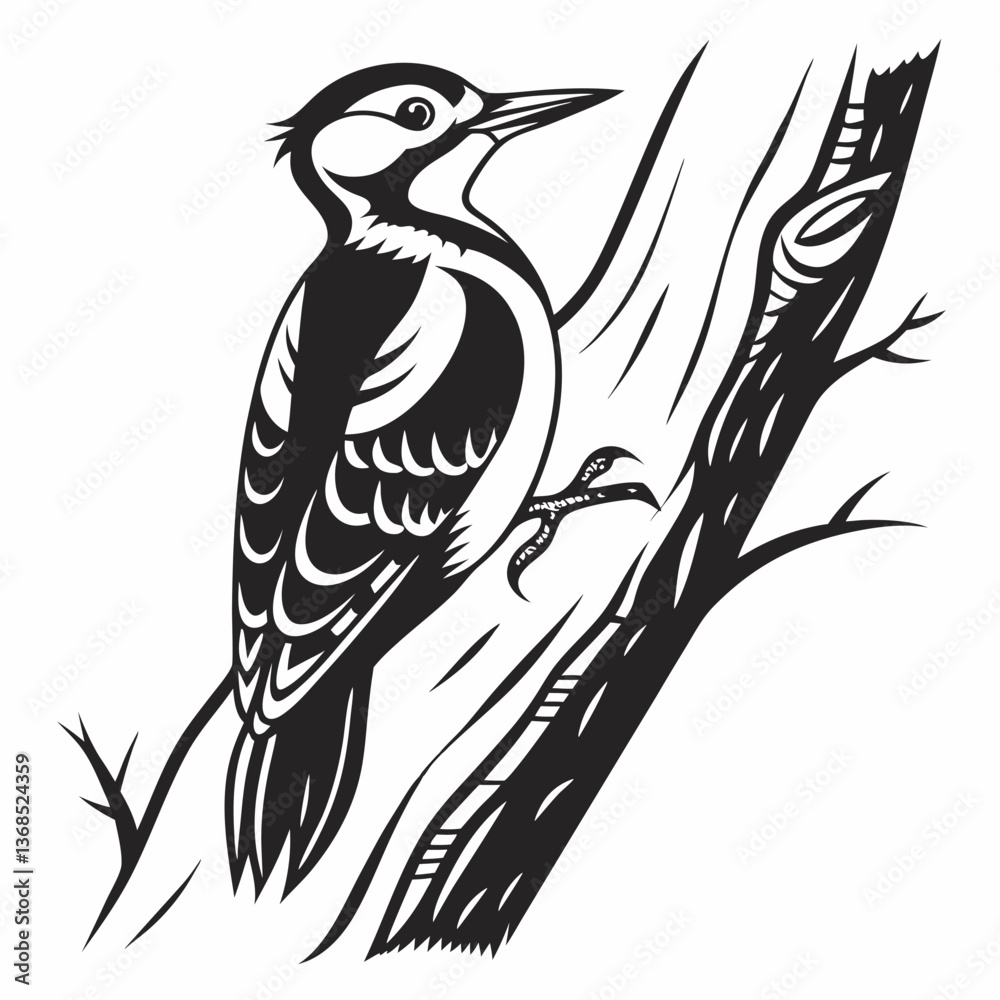 Naklejka premium Woodpecker black silhouette icon vector