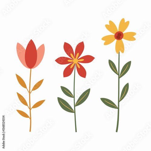 Set of flowers, set of vector flowers on a white background	