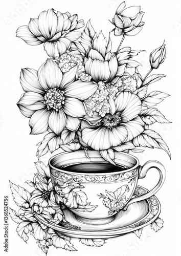 Floral Teacup Coloring Pages