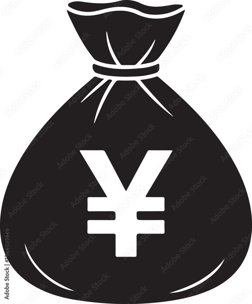 Silhouette of bag Japanese yen Currency Vector icon yen Silhouette of bag Japanese yen Currency Vector icon yen