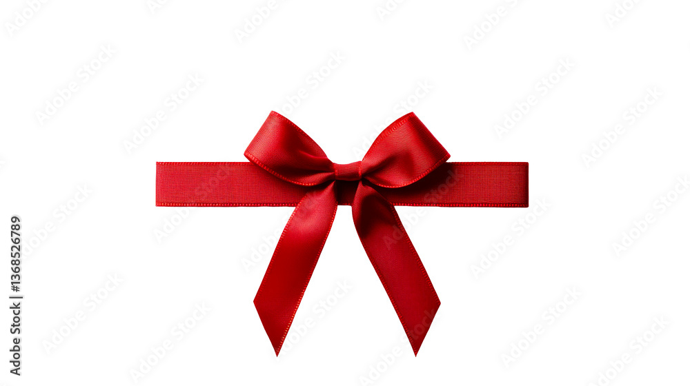 Red ribbon bow on a white background for gift wrapping decor
