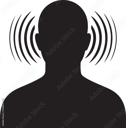 Man silhouette  with sound waves audio emanating  communication concept