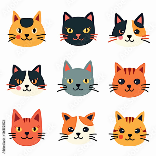 Cats set vector, collection in doodle style isolated vector