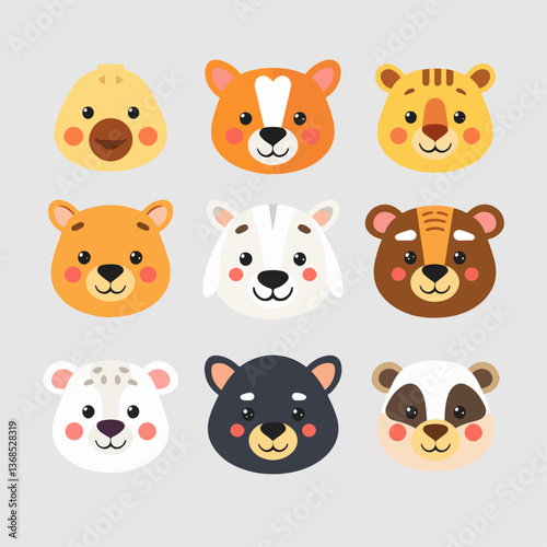 Cartoon animal Set Illustration on a white background, animal set icon	