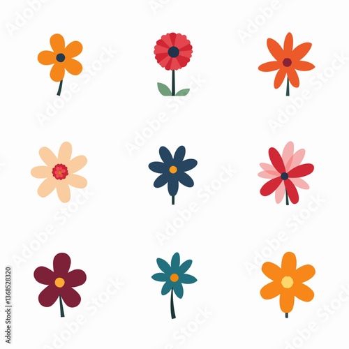 Set of floral elements. Flower and leaves Isolated On White Background