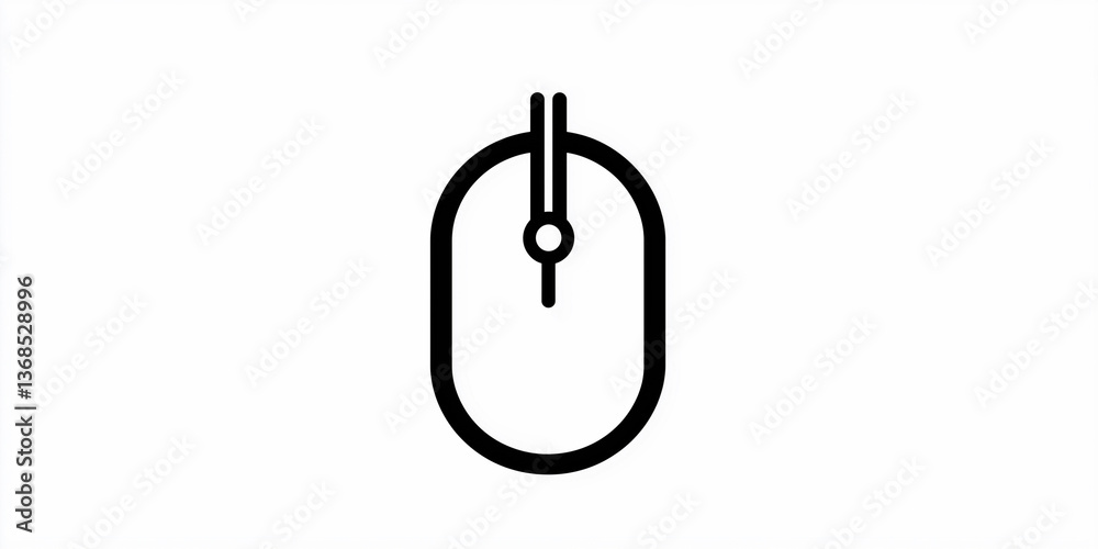 Simplified vector illustration of a computer mouse with a scroll wheel, in bold black lines on a white. Simplified vector illustration of a computer mouse with a scroll wheel, in bold black lines on a white.