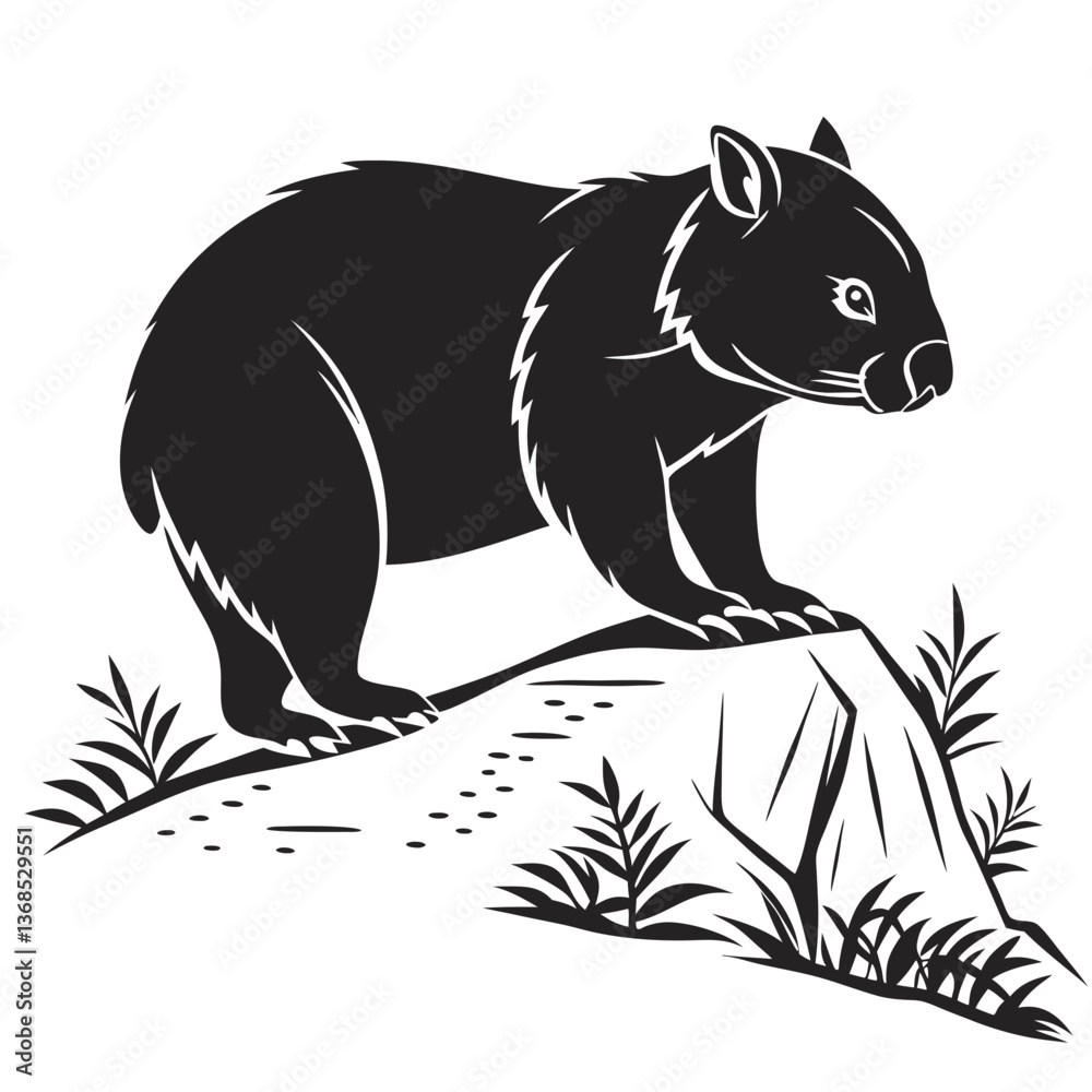 Fototapeta premium wombat black silhouette icon vector