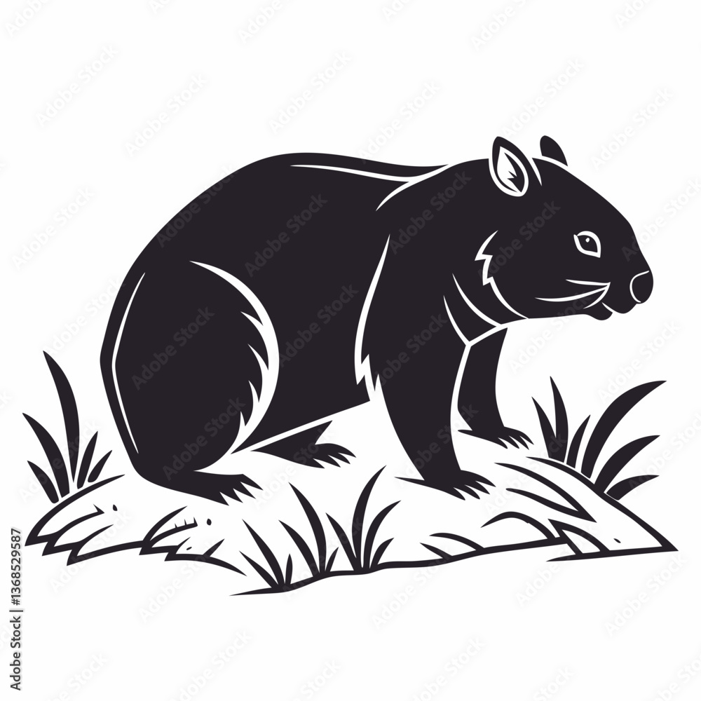 Obraz premium wombat black silhouette icon vector