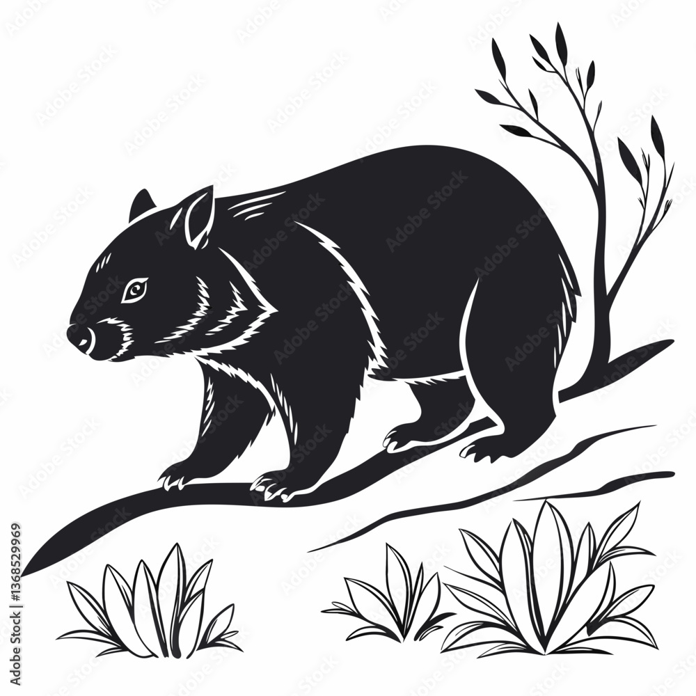 Fototapeta premium wombat black silhouette icon vector