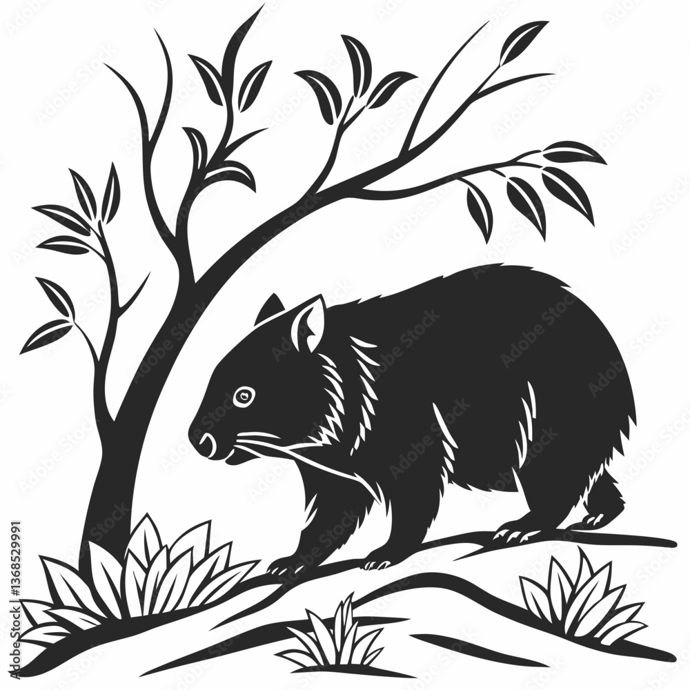 Fototapeta premium wombat black silhouette icon vector