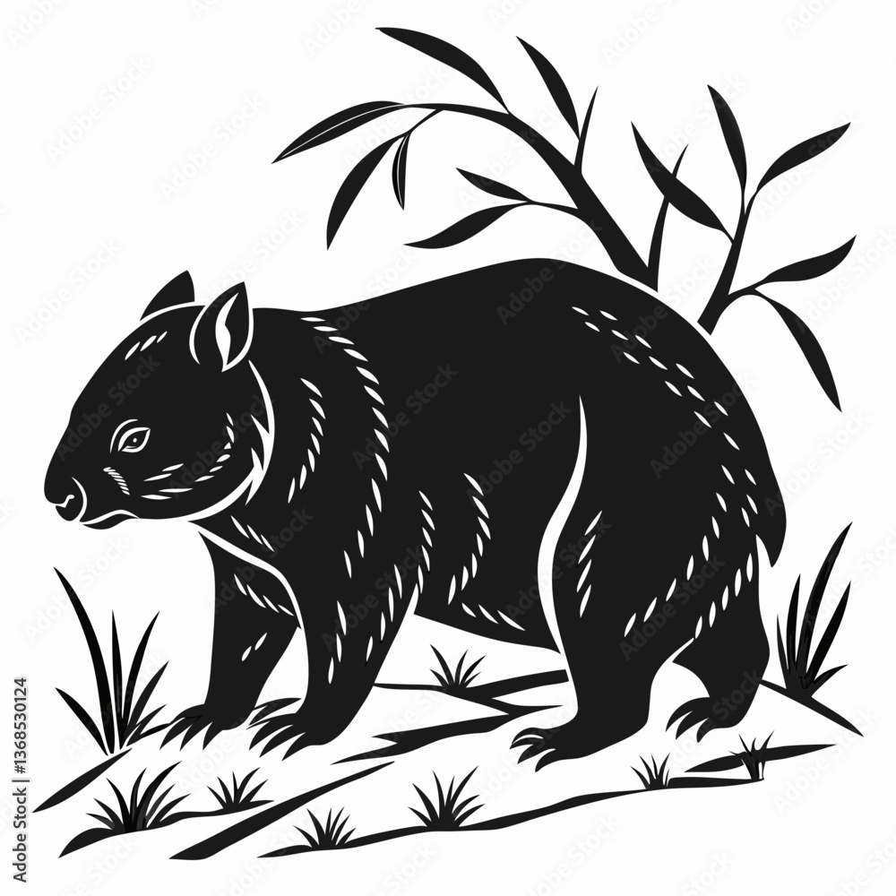 Fototapeta premium wombat black silhouette icon vector