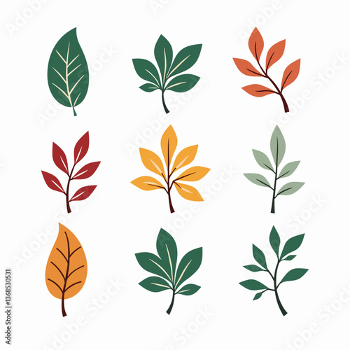 Leaves set illustration vector white background collection	