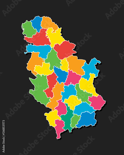 Vector map country Serbia divided on regions