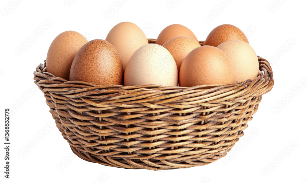 Wicker basket of assorted eggs Wicker basket of assorted eggs