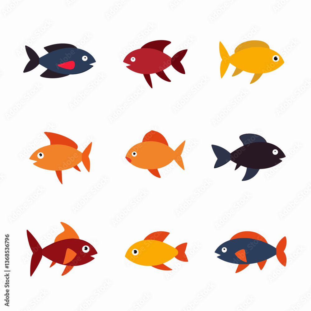 Naklejka premium Fish set illustration vector white background collection