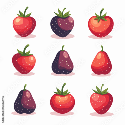 Set of strawberry vector illustrations on white background	