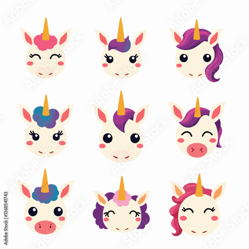 Set of animals cute funny unicorn vector illustration