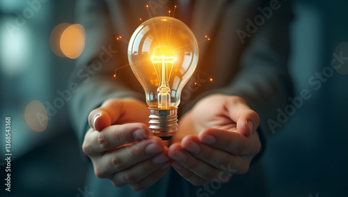 Person and Light Bulb: A Double Exposure of Ideas and Creativity in Stock Photo