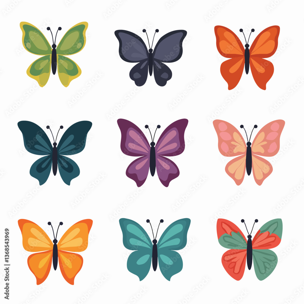 Butterflies cartoon set collection, butterflies cartoon vector Illustrations on a white background