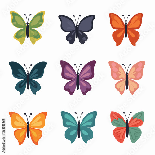 Butterflies cartoon set collection, butterflies cartoon vector Illustrations on a white background
