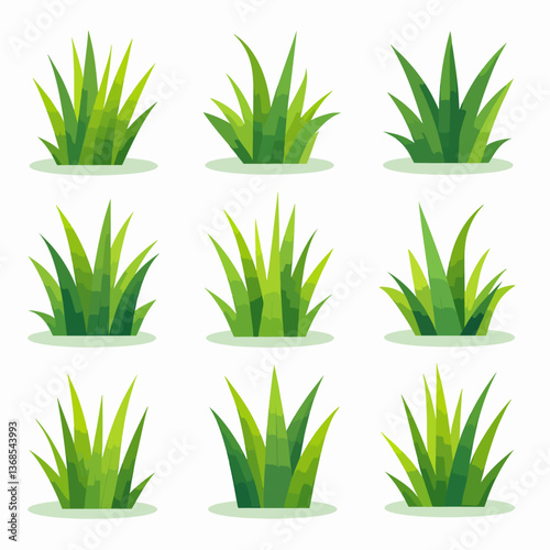Set of flat grass elements illustration