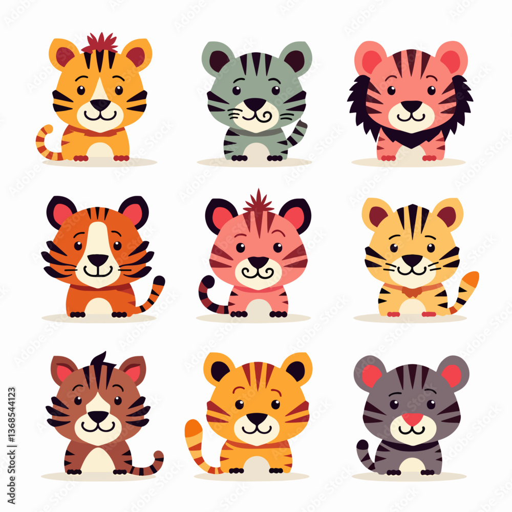 Tiger cartoon set collection, tiger cartoon vector Illustrations on a white background Tiger cartoon set collection, tiger cartoon vector Illustrations on a white background