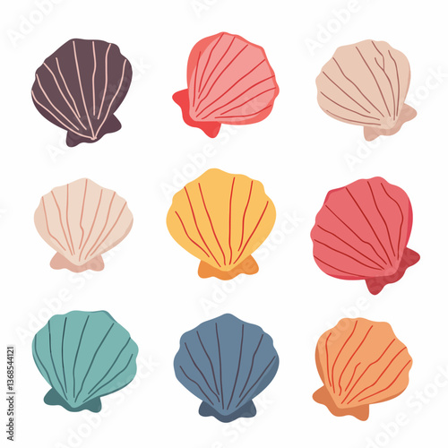Cute seashell, starfish, clam. Sea shell set. Hand drawn vector illustration isolated on white background