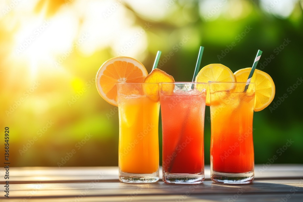 Fototapeta premium Refreshing Colorful Cocktails with Citrus Fruits on a Sunny Day