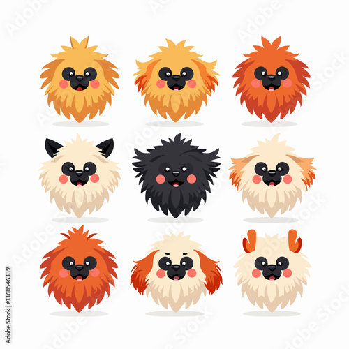 Dogs doodle vector set. Cartoon dog or puppy characters design collection with flat color in different poses. Set of funny pet animals isolated on white background	