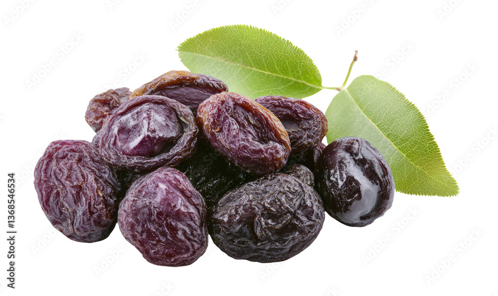 transparent Dried Plums Pile with Leaves transparent Dried Plums Pile with Leaves