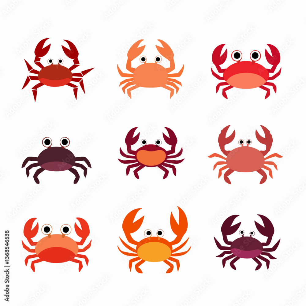 Crab vector illustration set. Cute crab isolated on white background.